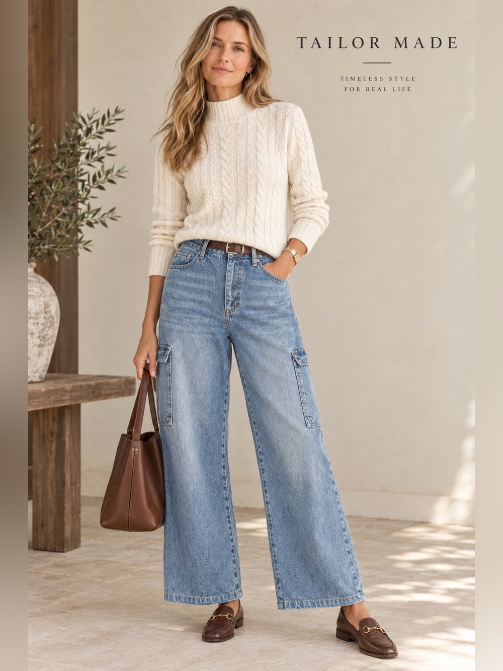 Blue Denim Chicago High Rise Cargo Wide jeans